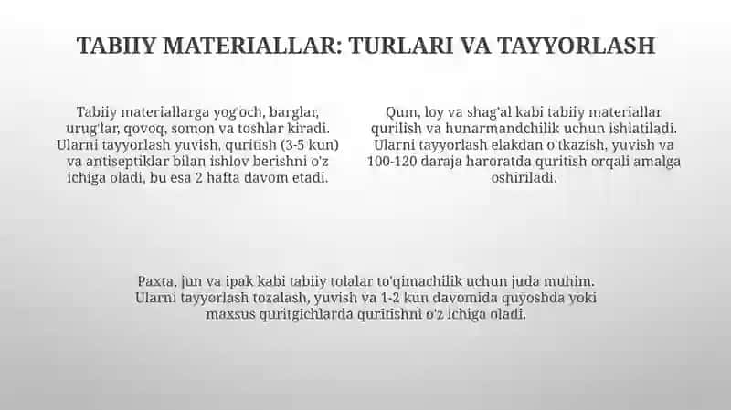 Tabiiy materiallar bilan ishlash darslarning mazmuni 4