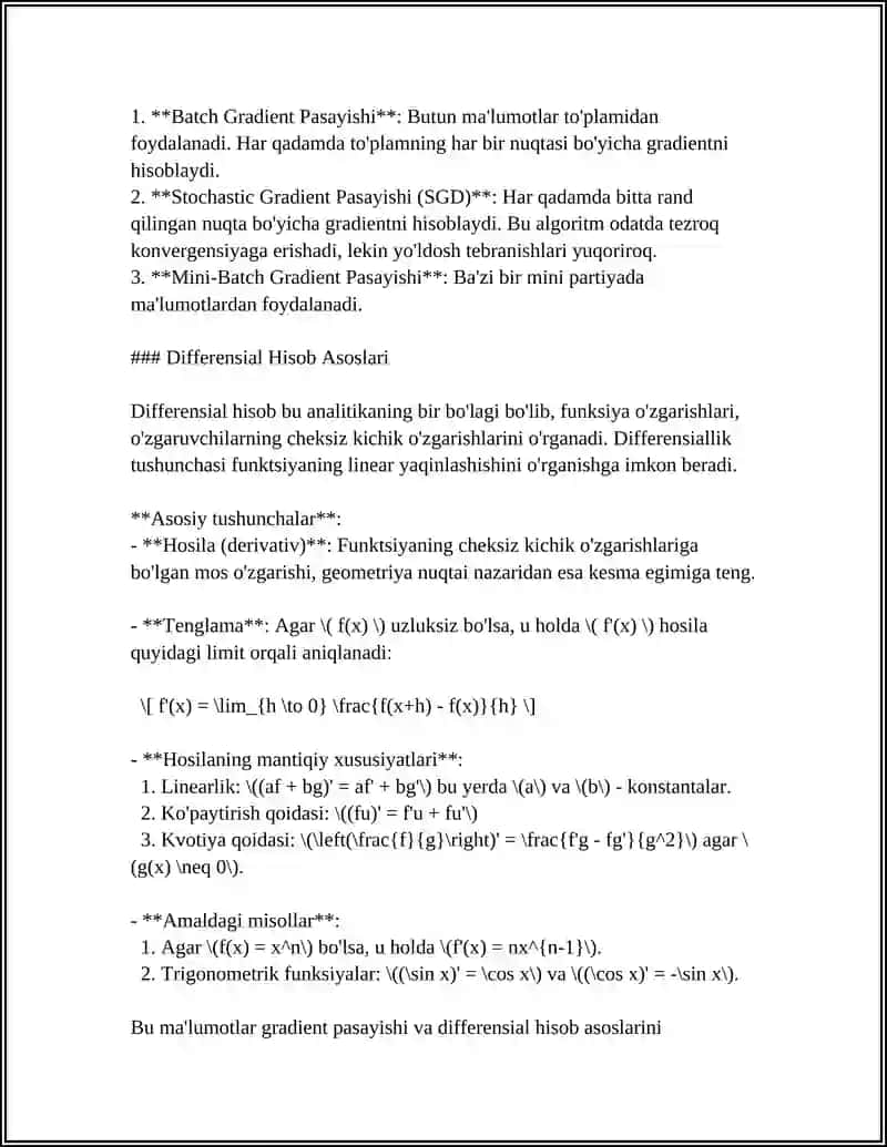 MASHINALI O‘QITISH ALGARITMLARIDA DIFFERENSIAL HISOB TATBIQLARI 4