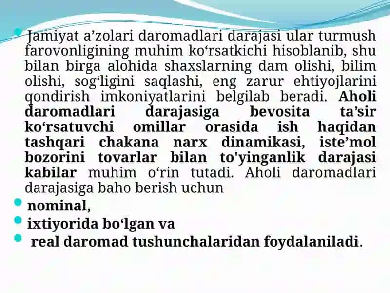 Aholi daromadlari va uning tarkibi 4