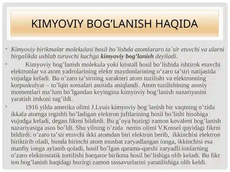 Kimyoviy bog’lanishning asosiy turlarihaqidama’lumot 4