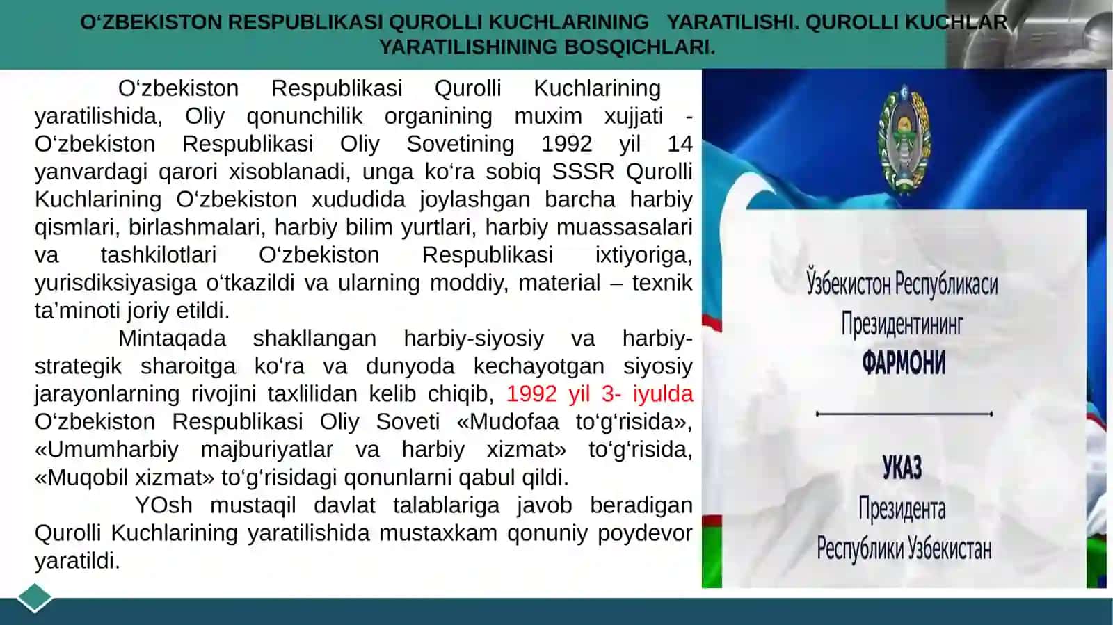 O‘zbekiston respublikasi qurolli kuchlarining yaratilishi 4