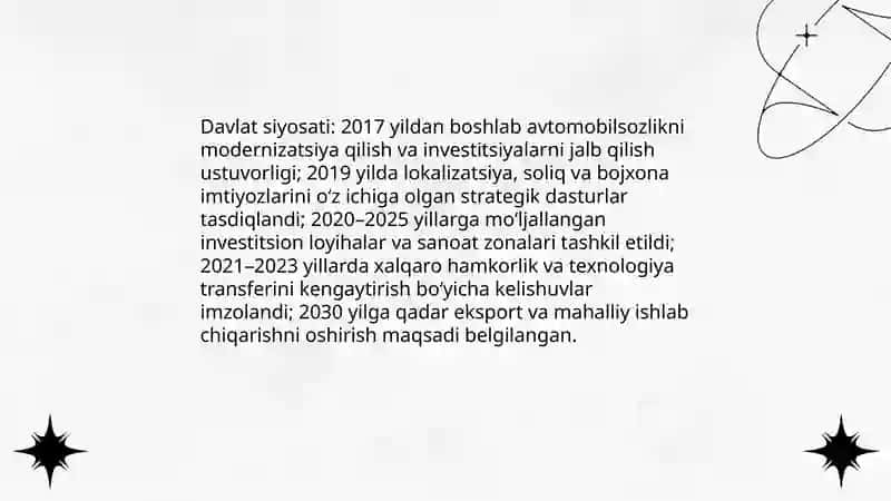 O‘zbekistonda avtomobilsozlik sanoatining rivojlanishi 4