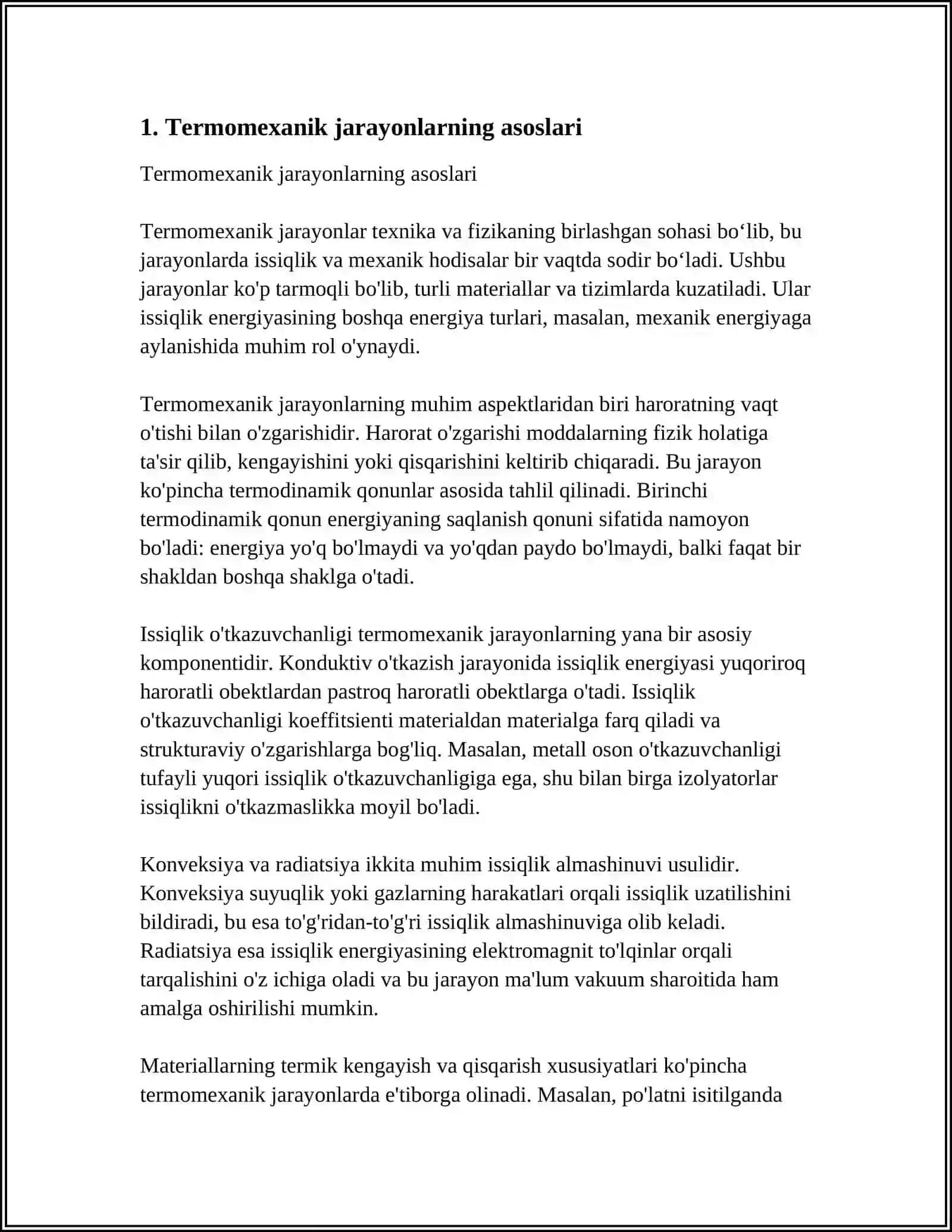 TEXNOLOGIK SISTEMALARDAGI TERMOMEXANIK JARAYONLARNI MODELLASHTIRISH 4