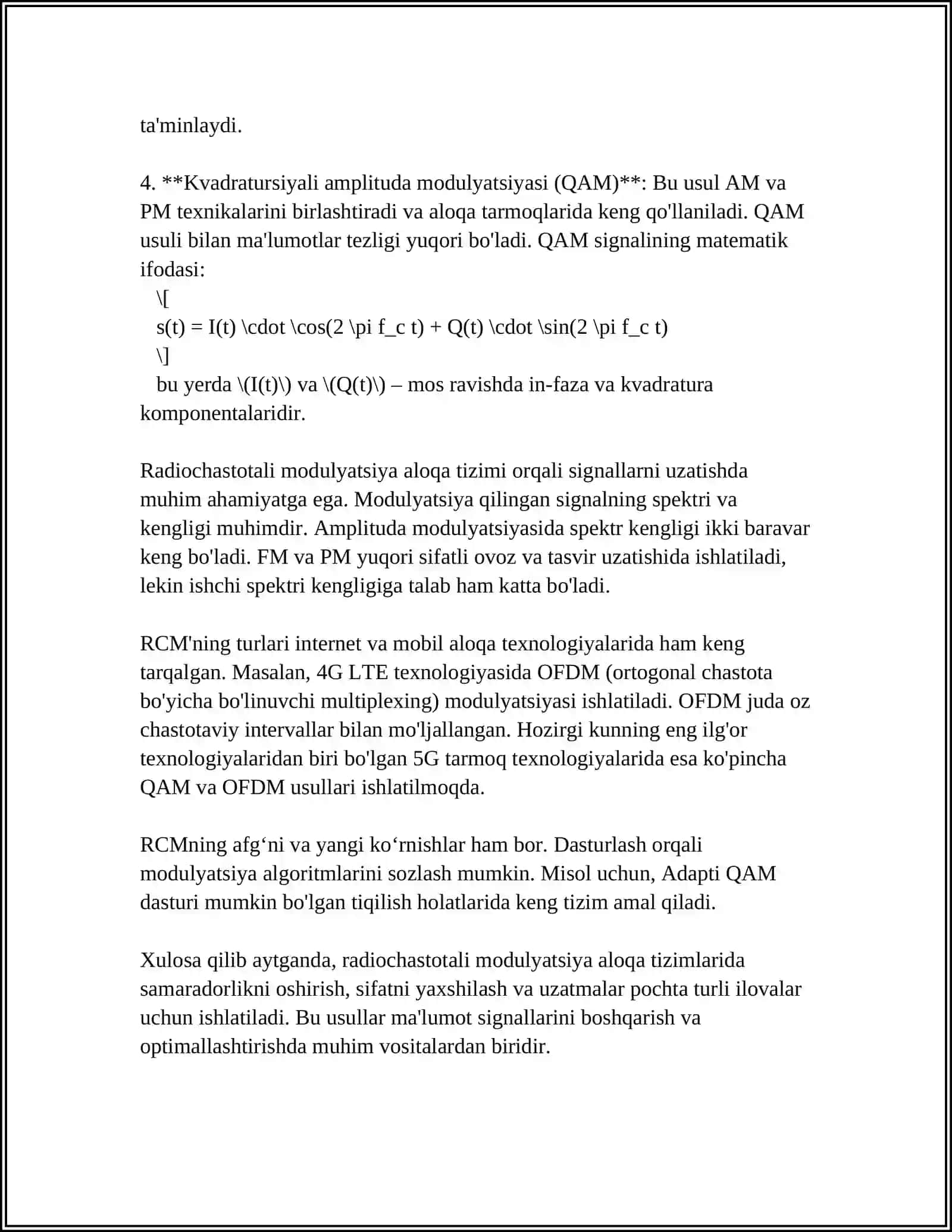 RADIOCHASTOTAVIY MODULYATSIYALAR TURI 4
