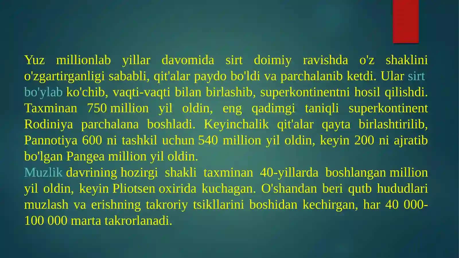 Yerning paydo bo’lishi tuzilishi va kimyoviy tarkibi. 4