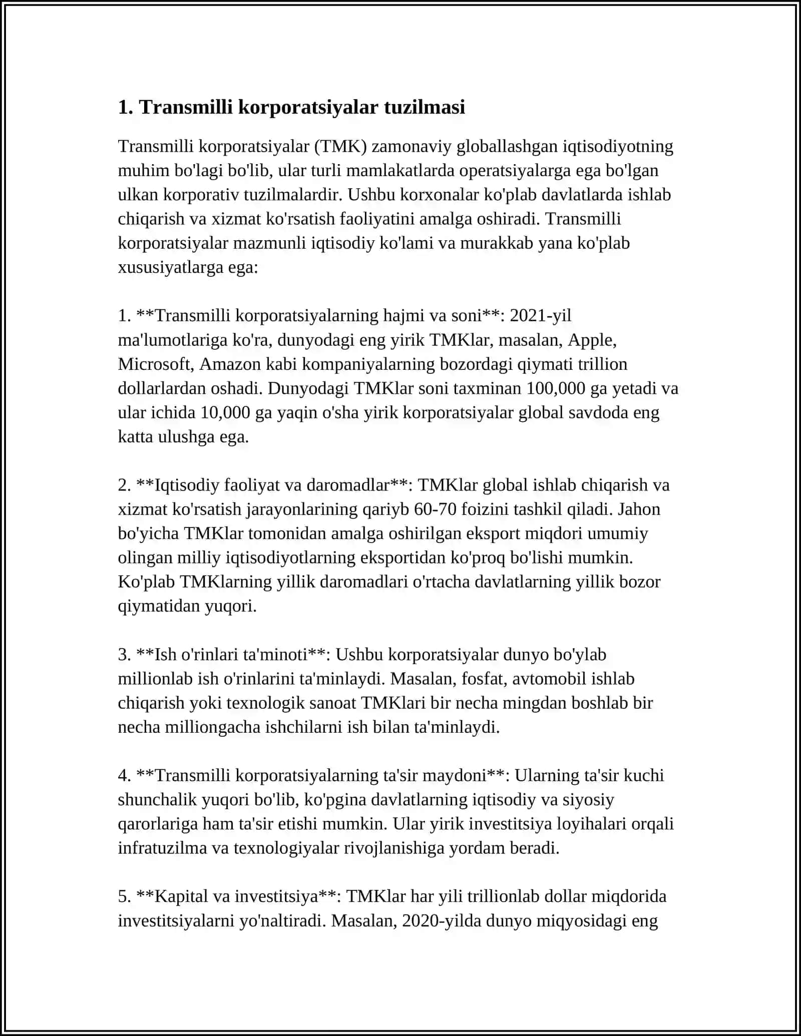 TRANSMILLIY KORPARATSIYALAR FAOLIYATI XUSUSIYATLARI 4