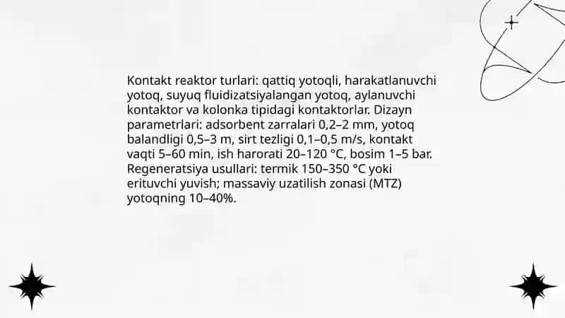 Moylarni adsorbsiya usuli bilan tozalash kontakt usuli 4