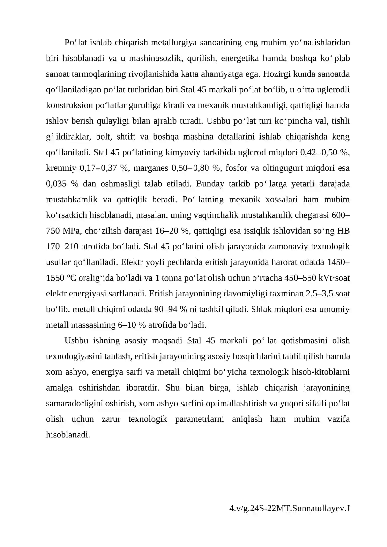 Stal 45 markali qotishma olish texnologiyasi 4
