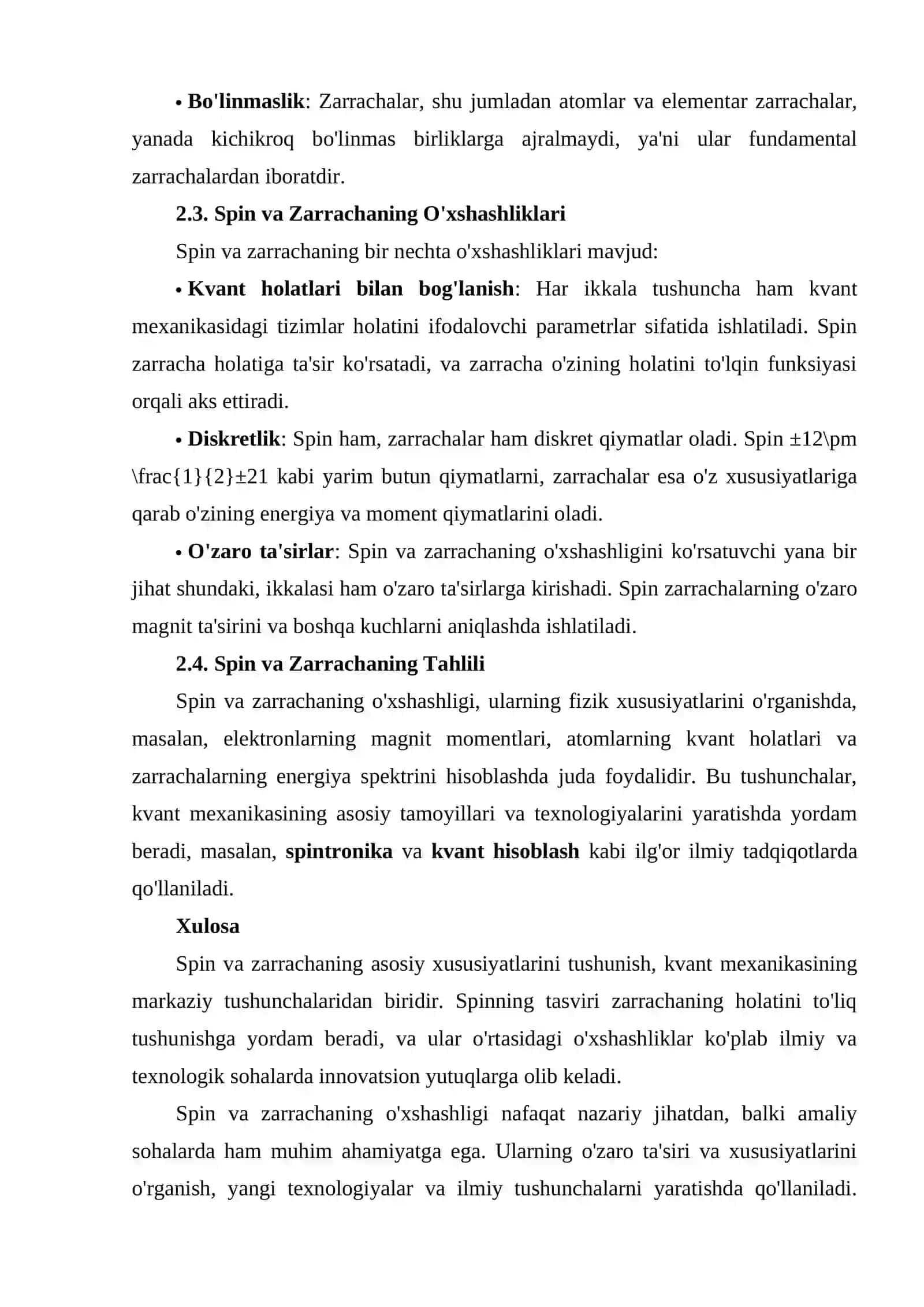 Spin va ZarrachalARNING AYNAN O'XSHASHLIGI 4