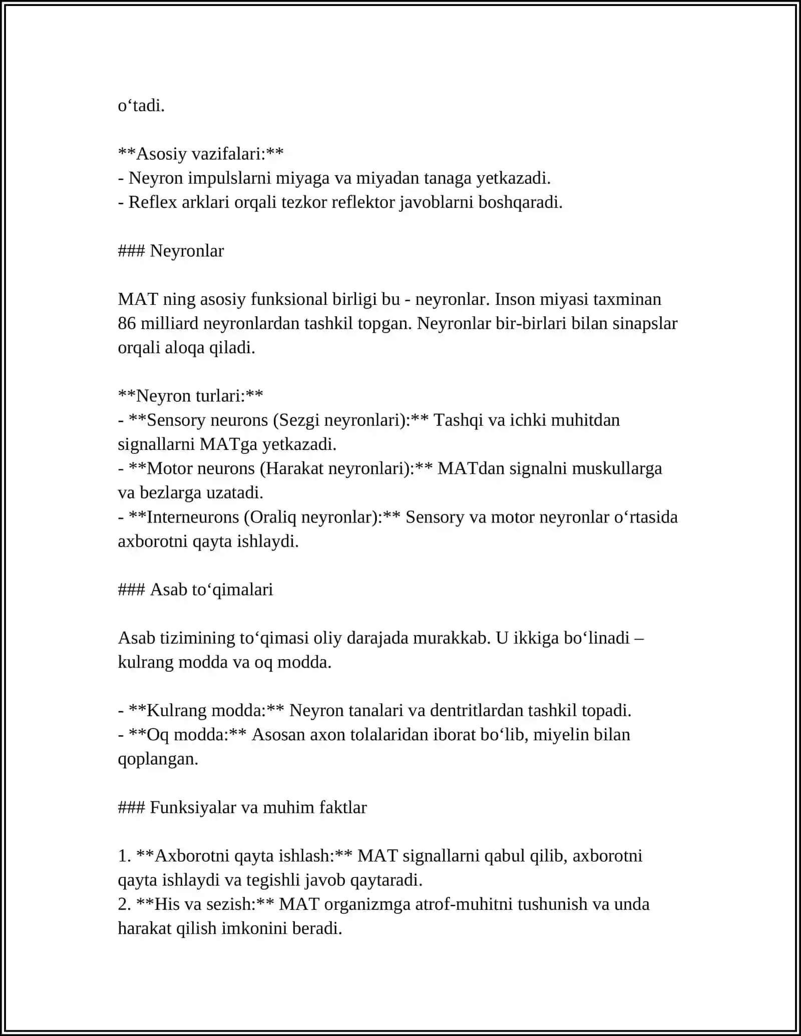 INSON ASAB TIZIMINING ASOSIY XUSUSIYATLARI 4