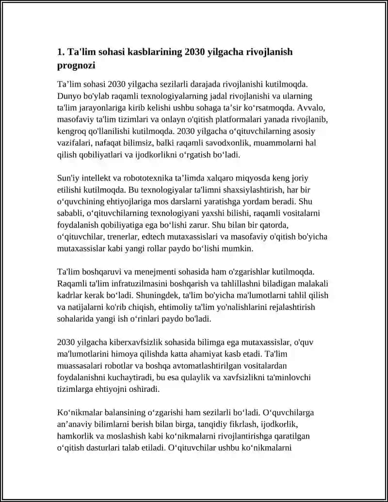 TA'LIM SOHASIDAGI KASBLAR RIVOJLANISHINING PRAGNOZLARI 4