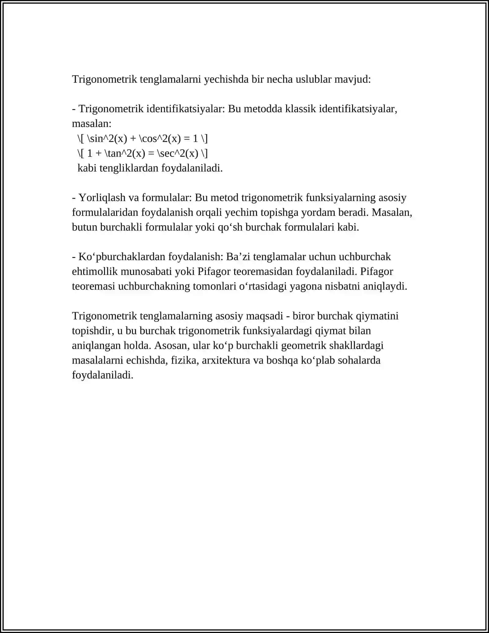 TRIGONOMETRIK TENGLAMALARNI O'QITISH METODIKASI 4