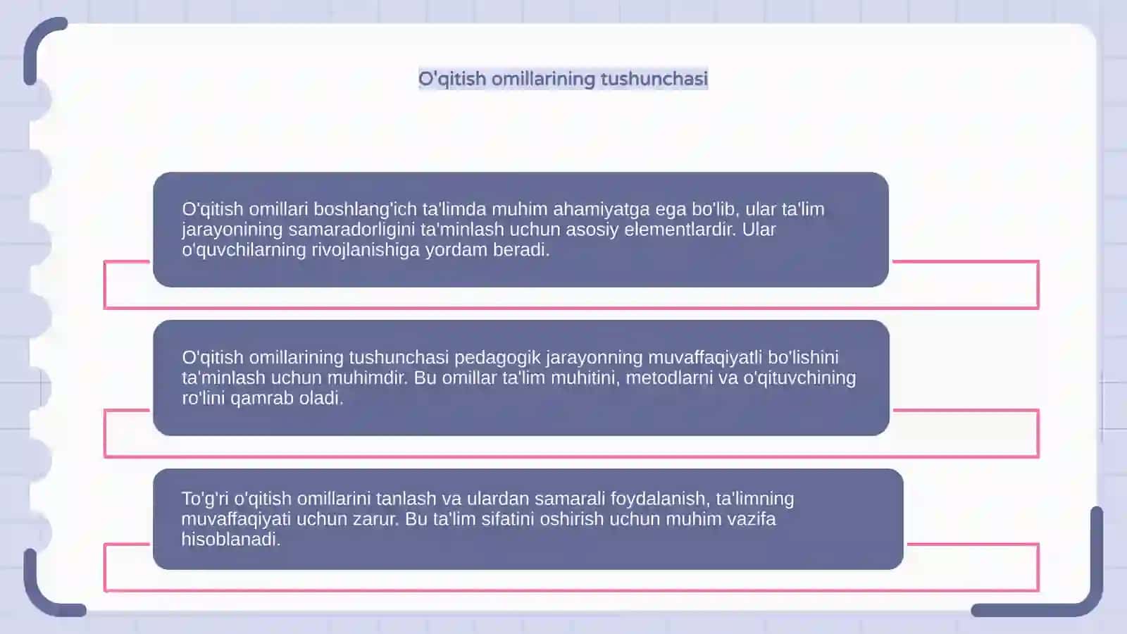Boshlang'ich ta'lim pedagogikasida o'qitish omillari 4
