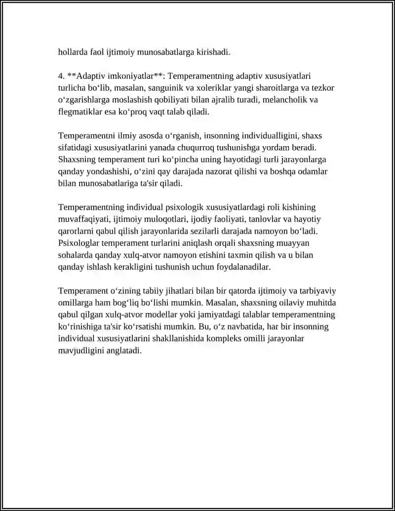 INDIVIDUAL PSIXOLOGIK XUSUSIYATLAR TEMPERAMENT 4