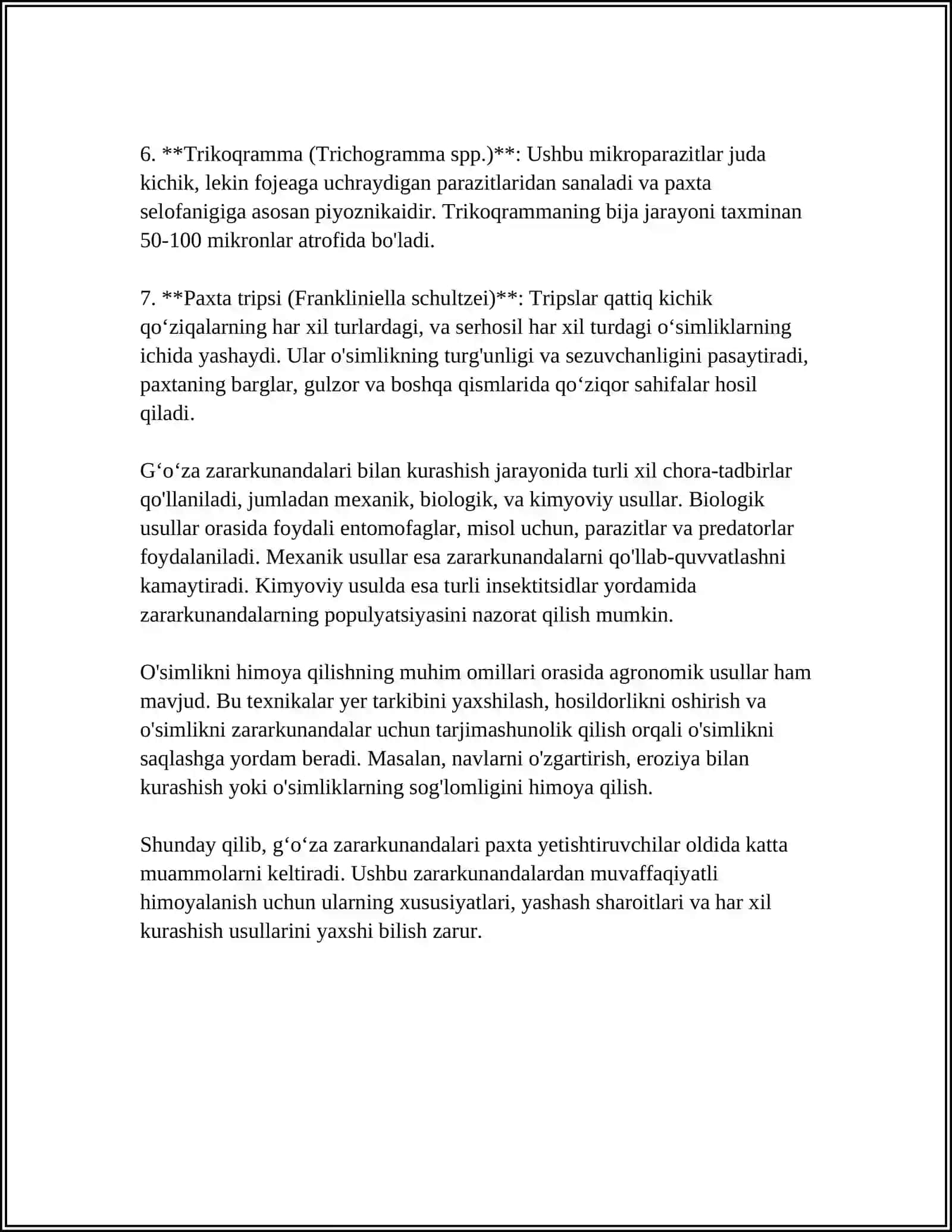 GʻOʻZAGA ZARAR YETKAZUCHI HASHAROTLAR MAVZUSIDA REFERAT 4