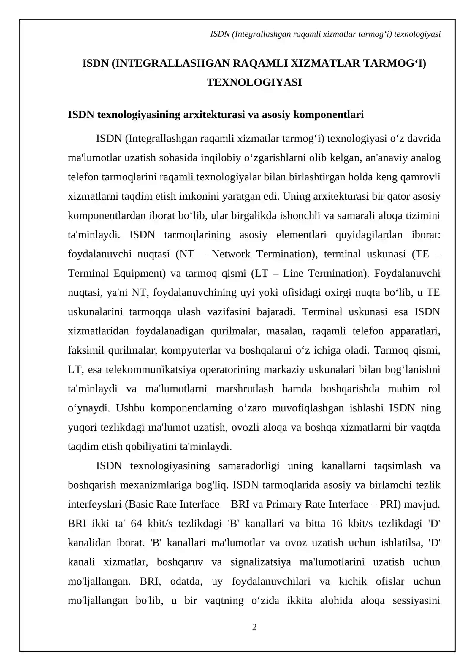 Raqamli tarmoq texnologiyalari: ISDN, xDSL, FTTH 4