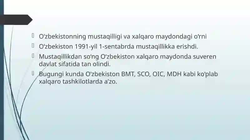 Oʻzbekiston va Jahon hamjamiyati 4