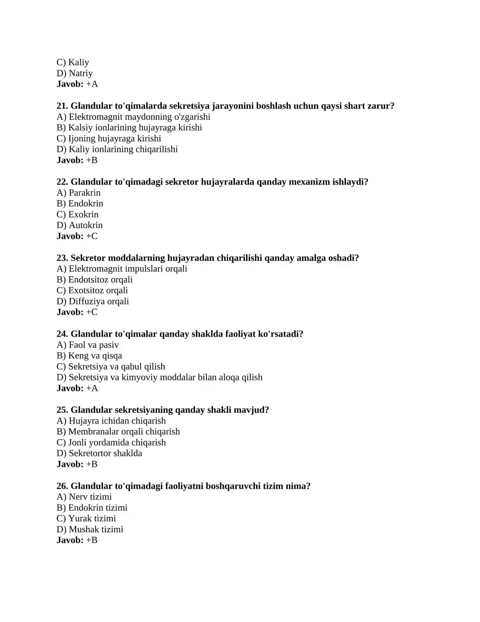 Glandular to'qimalar haqida test savollar 4