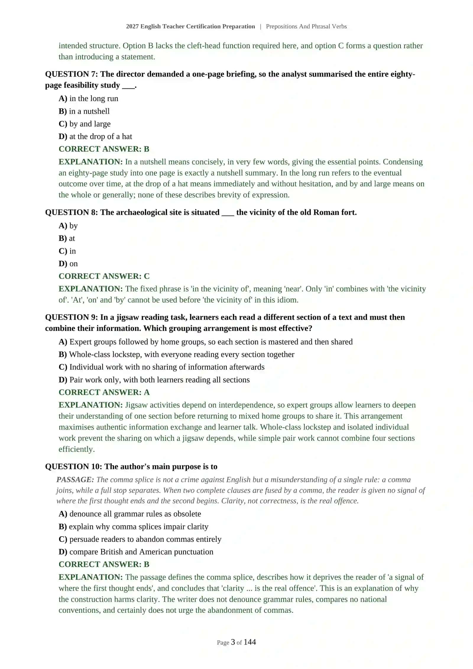 2027 English Teacher Certification Preparation | Prepositions And Phrasal Verbs 4