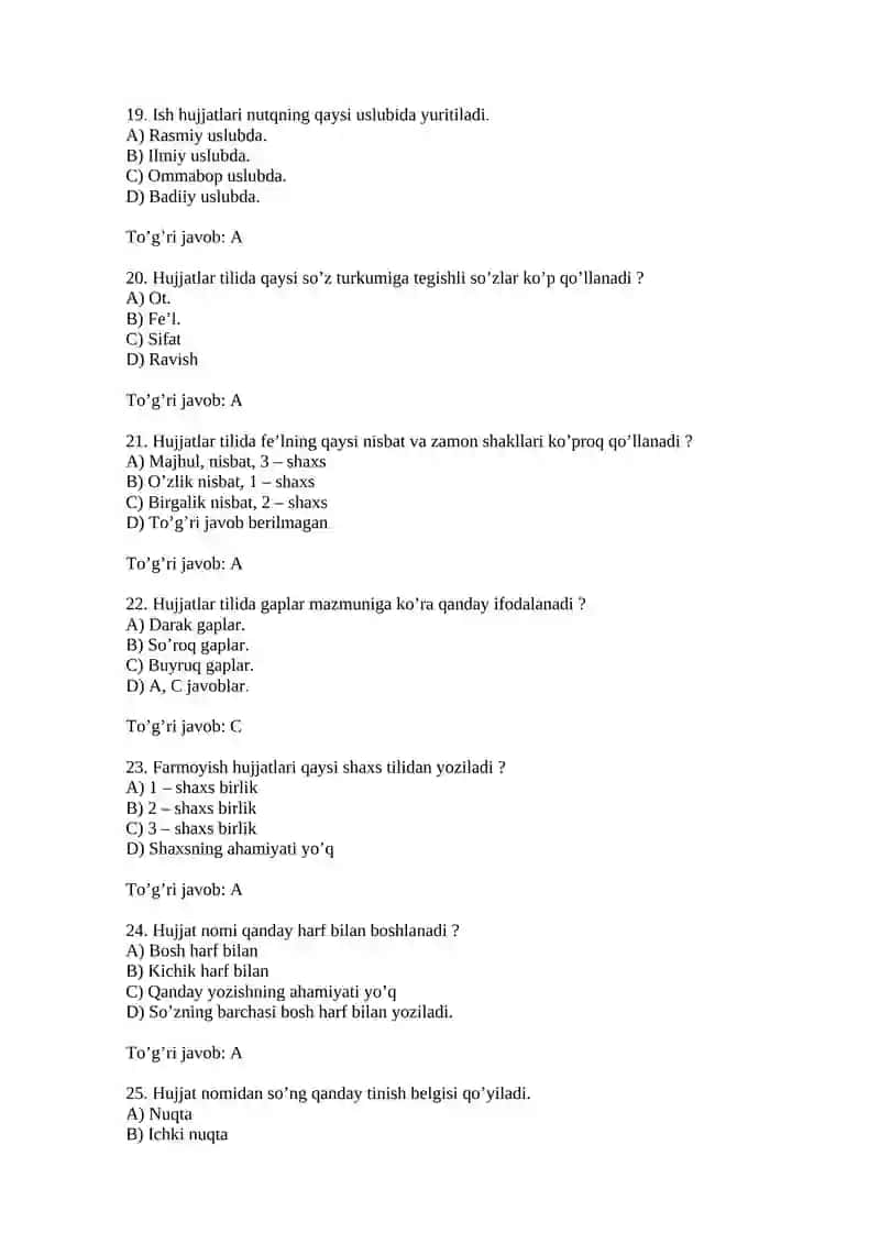 O'zbek tilida ish yuritish test 4