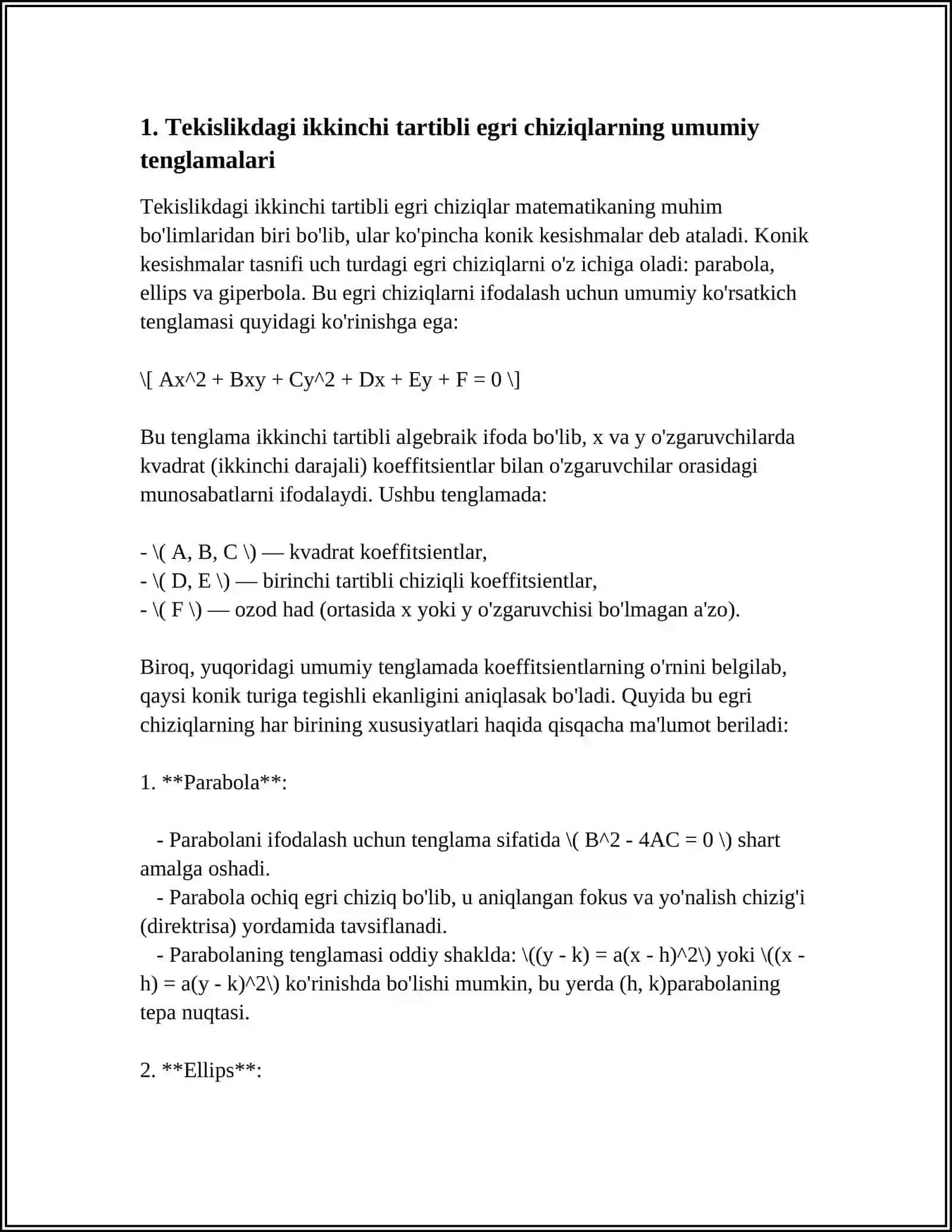 TEKISLIKDA IKKINCHI TARTIBLI EGRI CHIZIQ 4