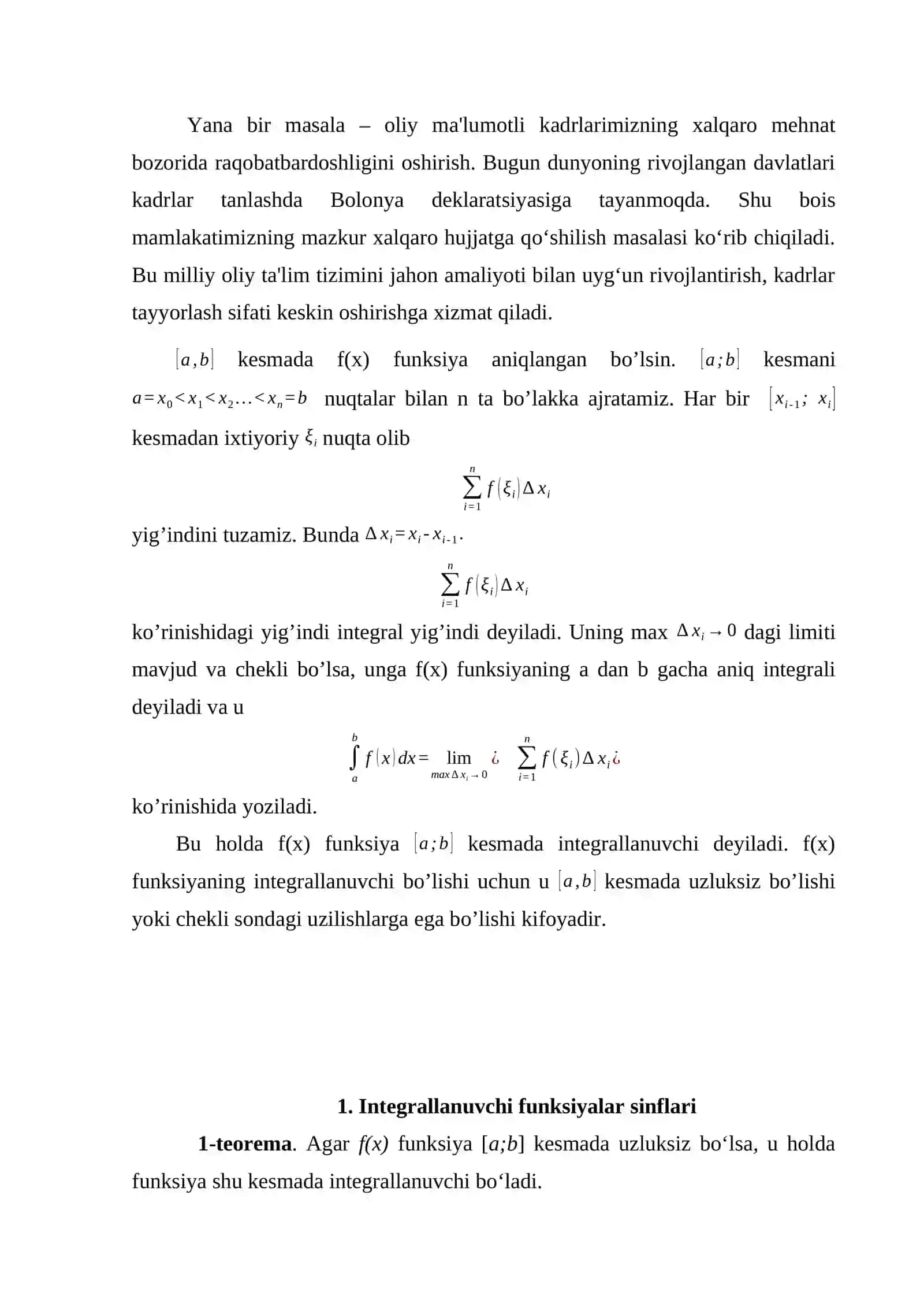 Integrallanuvchi funksiyalar to’plamlari 4