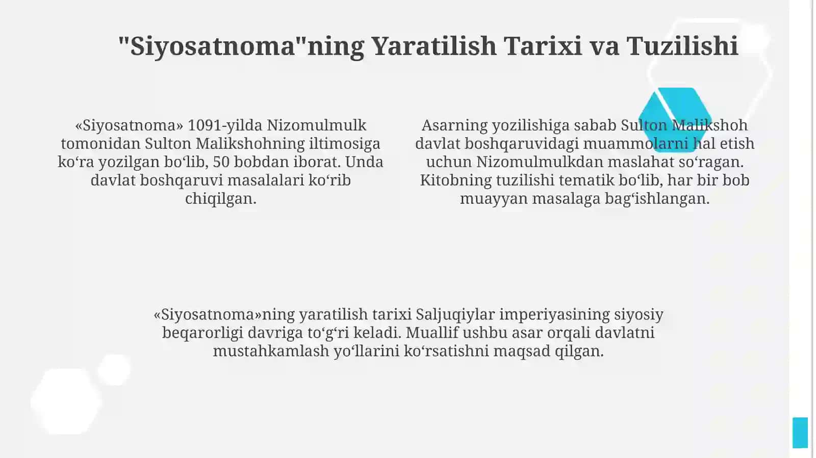 Nizomil Mulkning Siyosatnoma asari 4