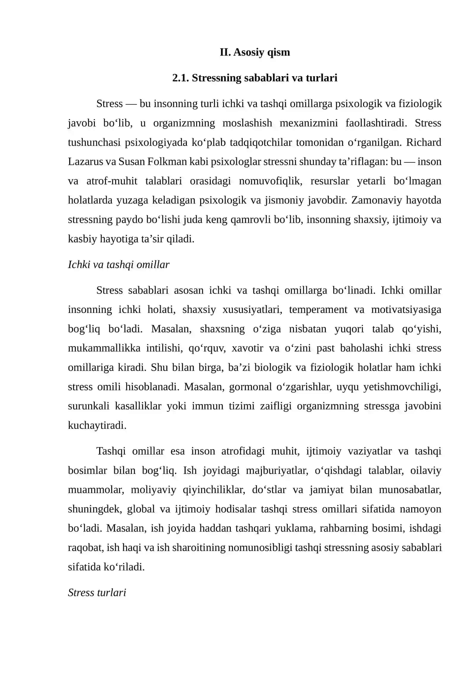 Stress holati va uni yengishning psixologik usullari (kurs ishi) 4
