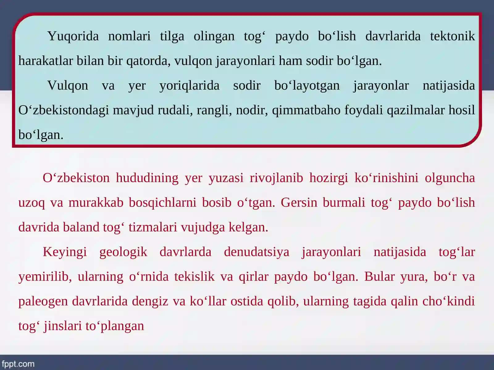 Oʻzbekiston hududining geologik tuzilishi va rivojlanishi 4