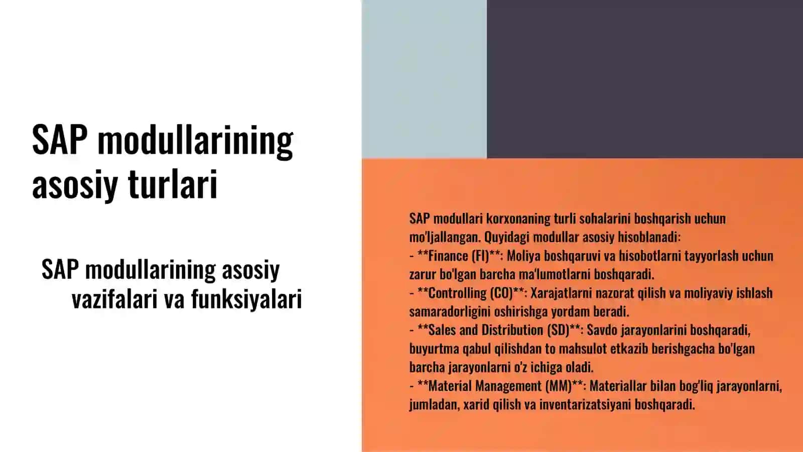 SAP modullari: asosiy turlar va funksiyalar 4