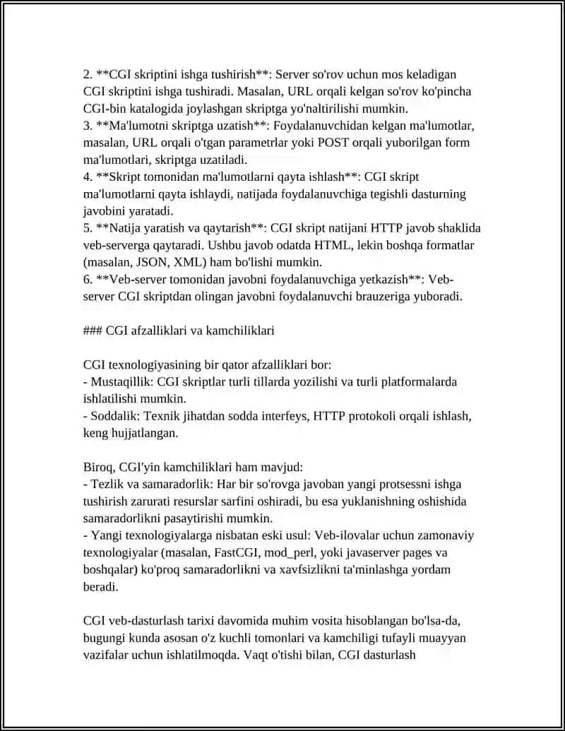TAQSIMLANGAN TIZIMLARIDA SERVER TOMONIDA AMALGA OSHIRILADIGAN DASTURLARNI YARATISH VOSITALARI (CGI, PHP, ASP, JAVA-SERVLETLAR) 4