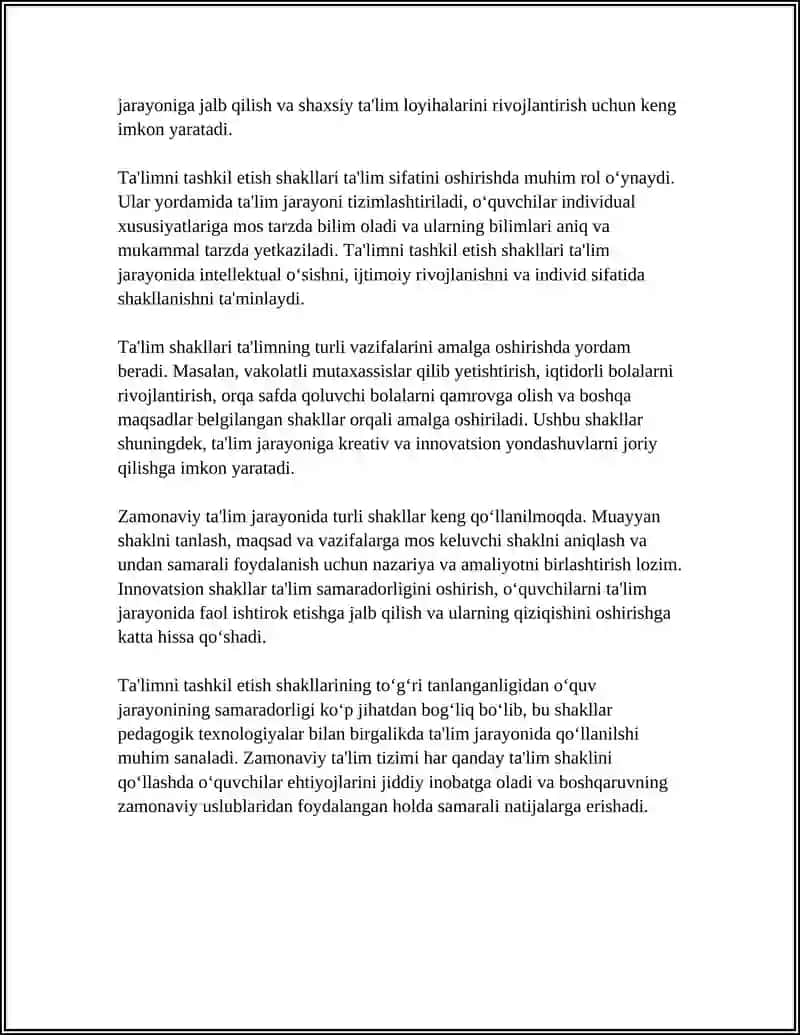 TAʼLIMNI TASHKIL ETISH SHAKLLARI TUSHUNCHASI VA TAʼLIM TURLARI 4