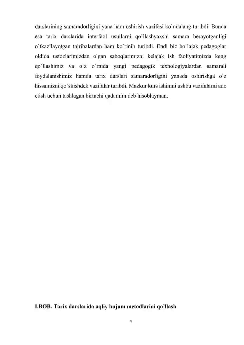 : TARIX DARSLARIDA AQLIY HUJUM METODLARIDAN FOYDALANISH. 4