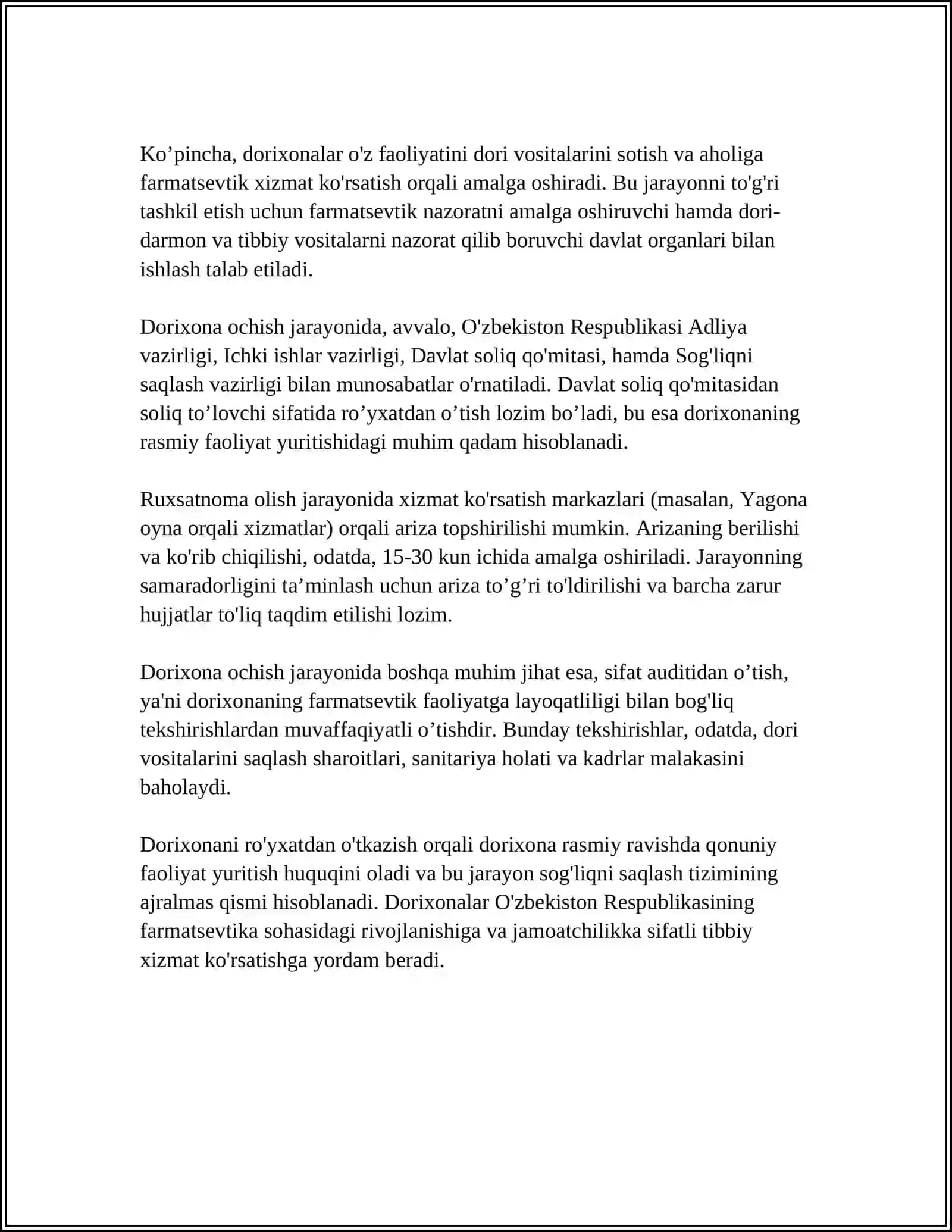 DORIXONA FAOLIYATINI TASHKIL ETISH 4