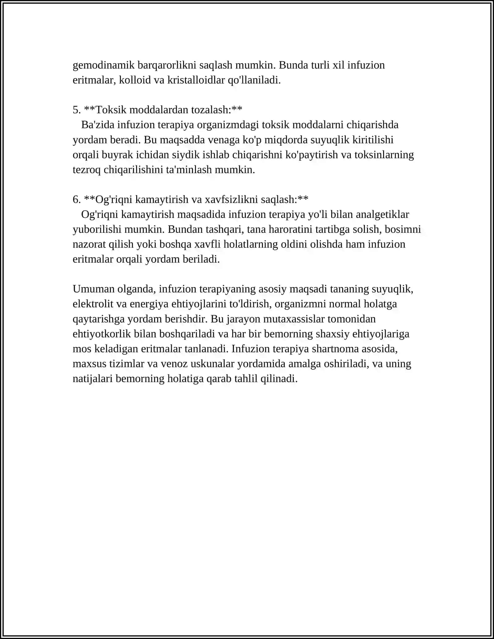 INFUZION TERAPIYA. KO’RSATMA VA QARSHI KO’RSATMALAR 4