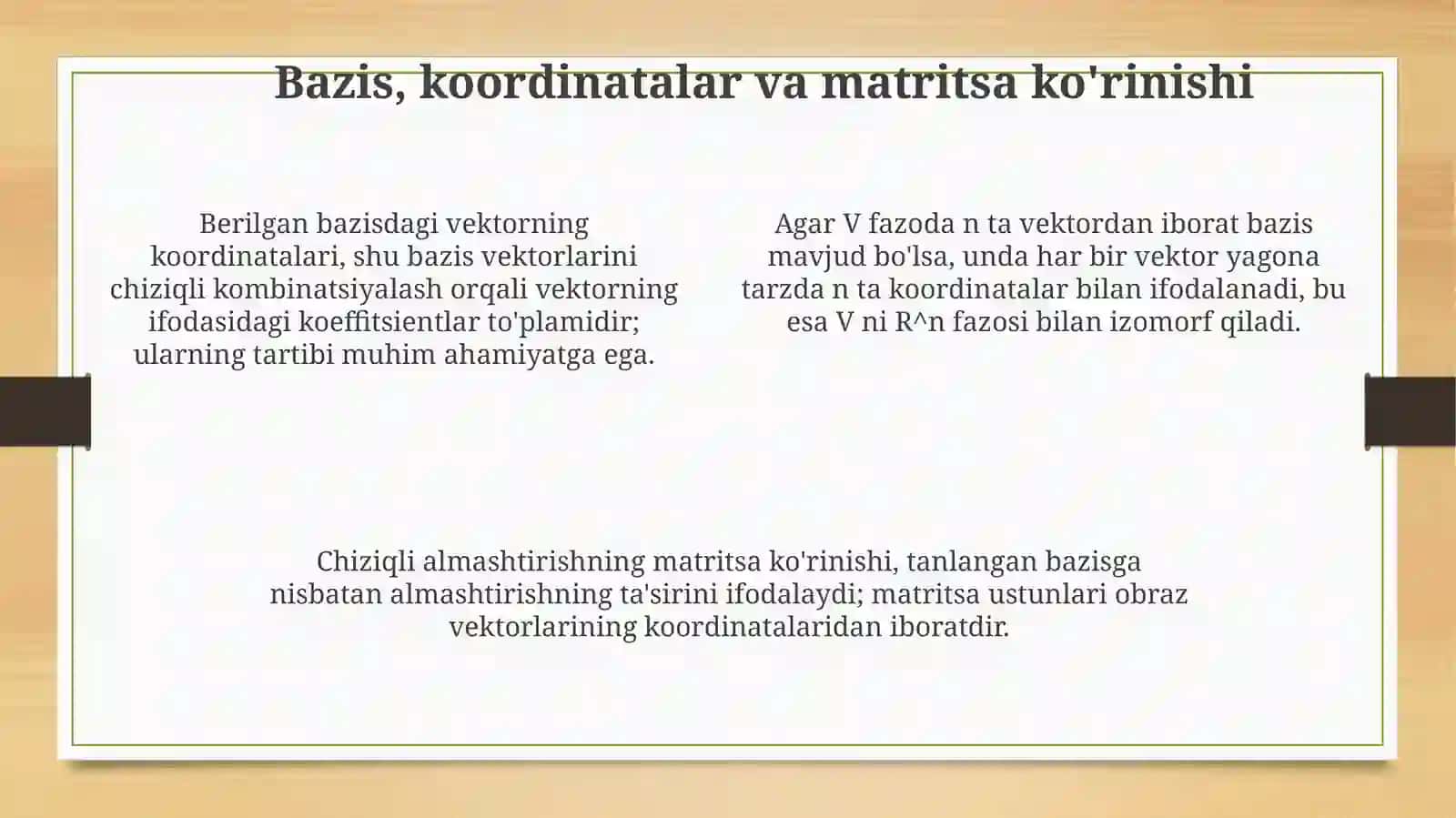 Chiziqli almashtirishlar va ularning xossalari 4