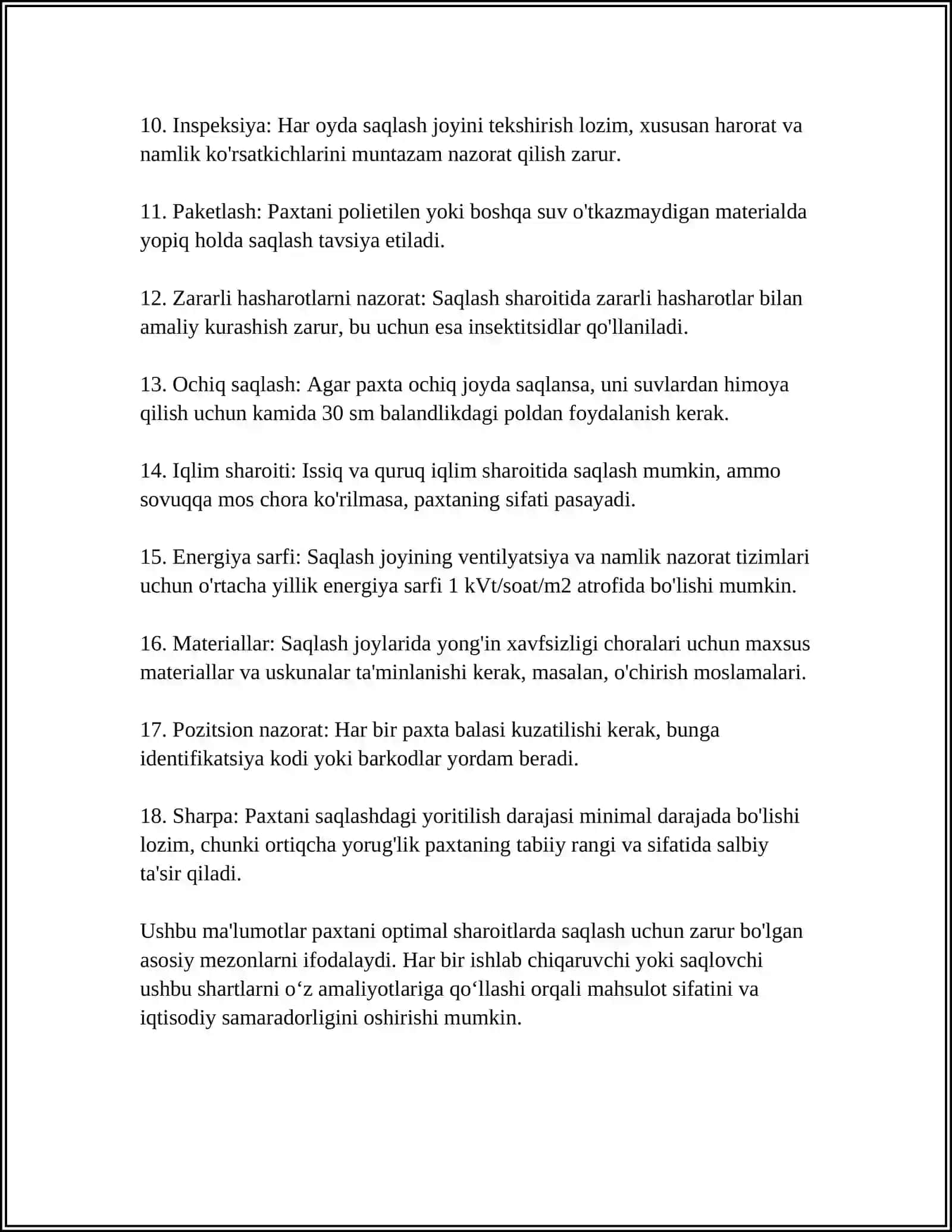 PAXTANI OCHIQ OMBORLARDA SAQLASH TEXNOLOGIYASI 4