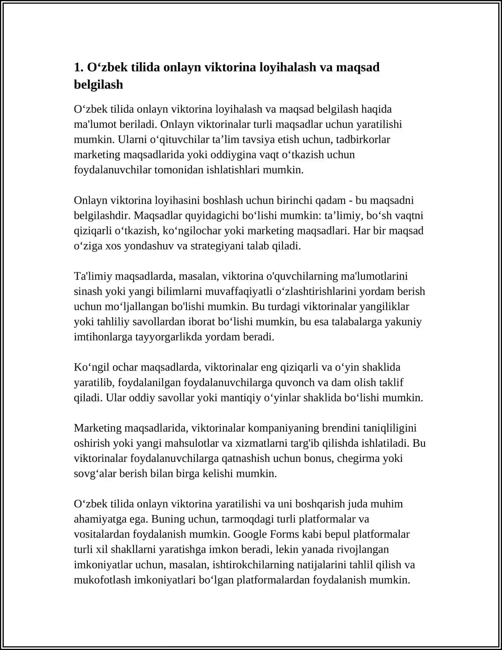 Oʻzbek Tilida Onlayn Viktorinalar Va Ularning Yaratilishi 4