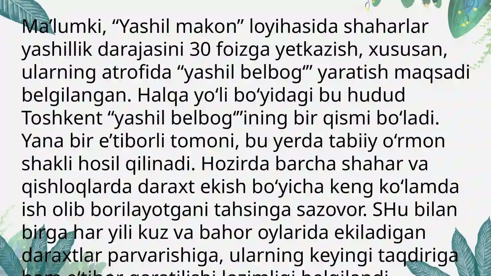YASHIL MAKON”  UMUMMILLIY  LOYIHASI 4