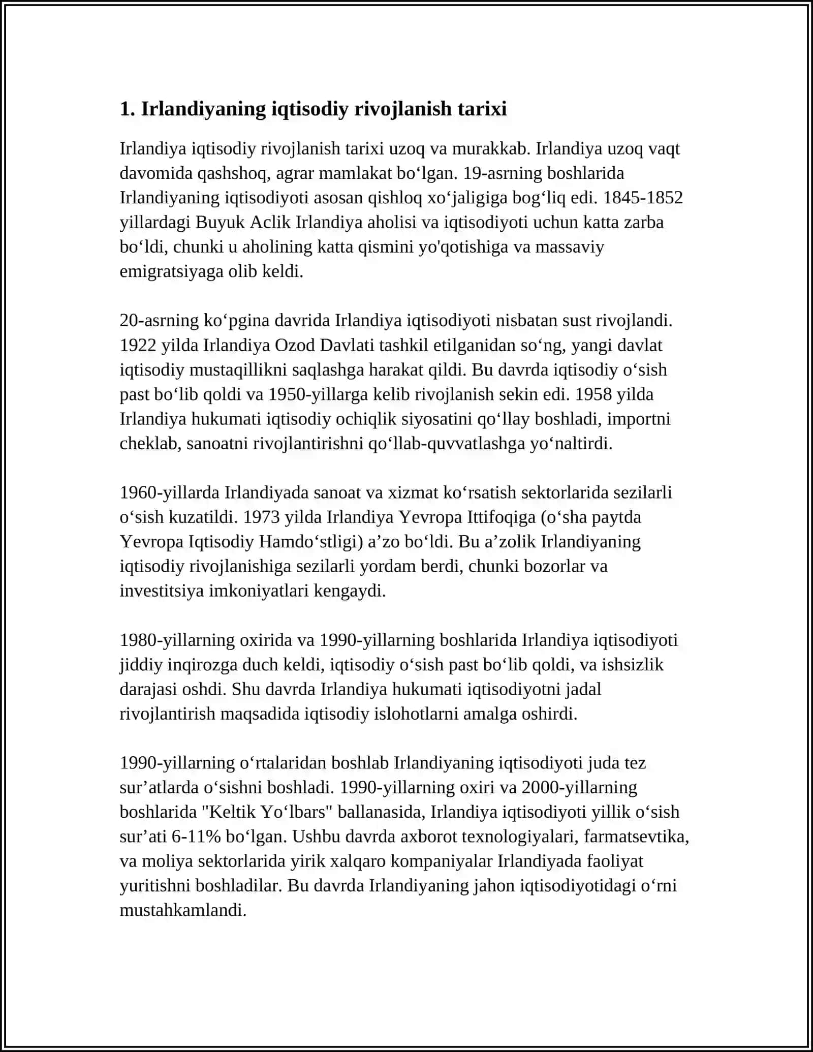 IRLANDIYA RESPUBLIKASI IQTISODIYOTI VA JAHON MAMLAKATLARI BILAN OLIB BORAYOTGAN IQTISODIY MUNOSABATLARI 4