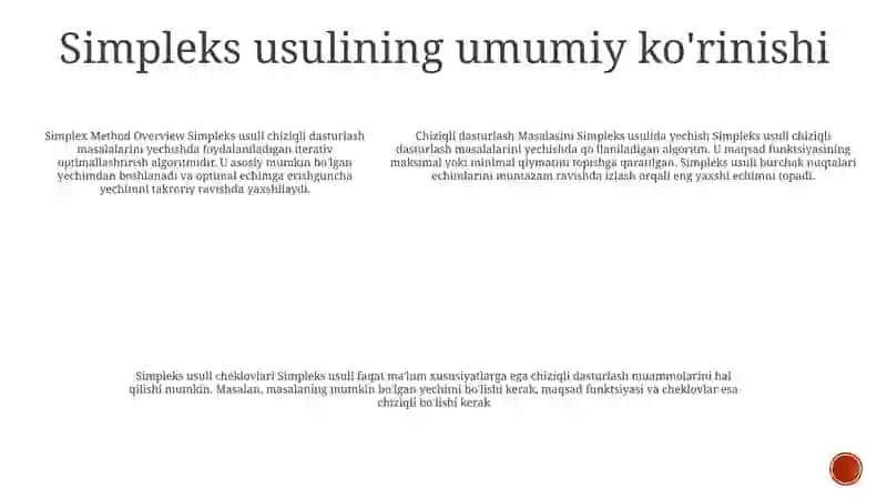 Simpleks usulida chiziqli dasturlash masalalari yechish 4