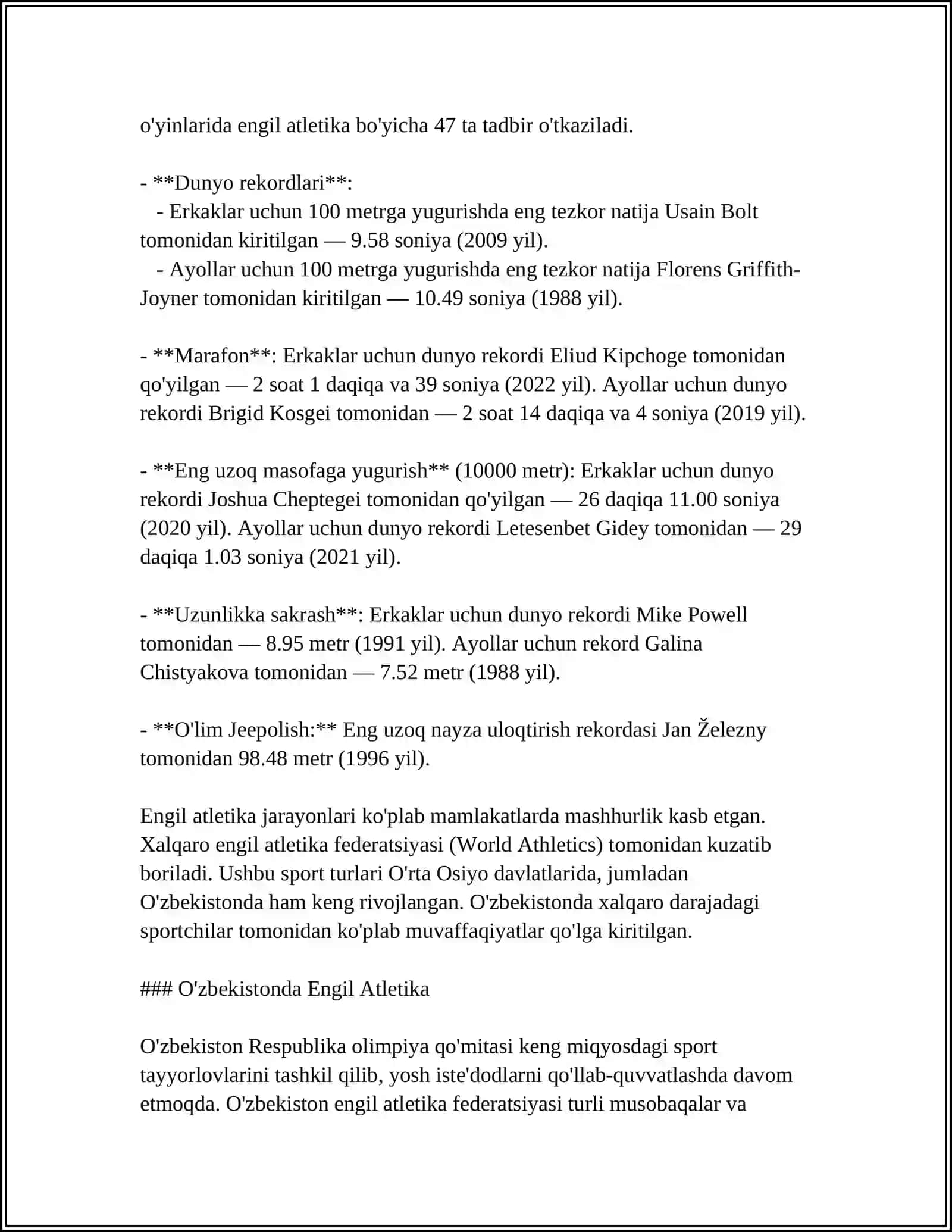 MUSTAQIL ISH Mavzu: ATLETIKA 4