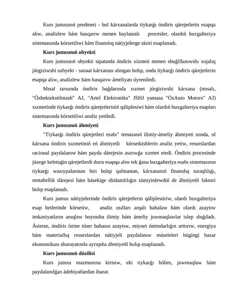 Tiykarǵı óndiris qárejetleri esabı 4