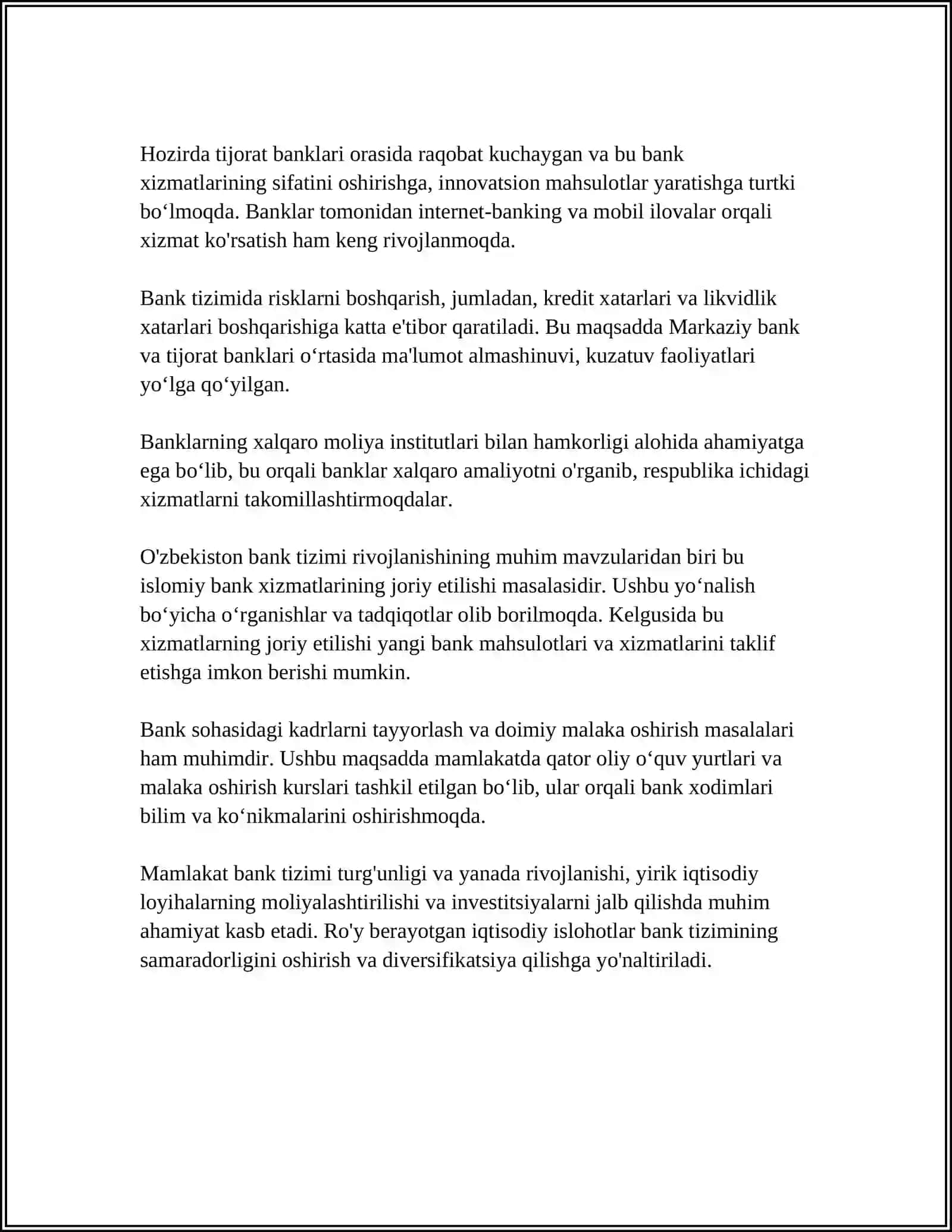 O'ZBEKISTON RESPUBLIKASI BANK TIZIMI VA UNING TARKIBI 4