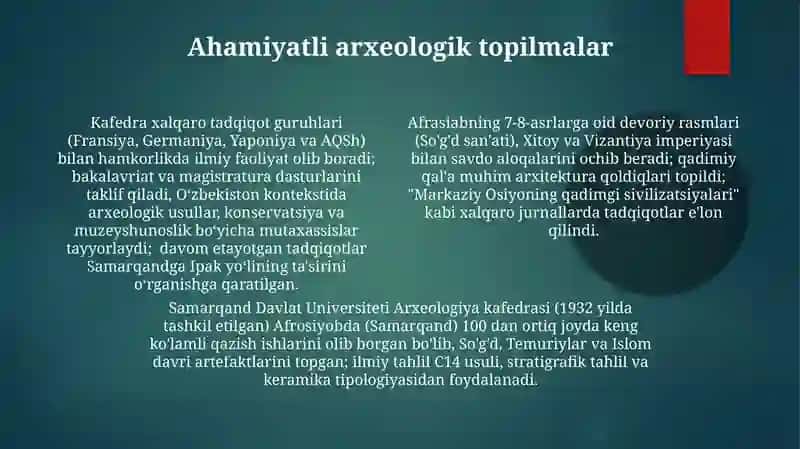 Samarqand Davlat Universiteti Arxeologıya Kafedrası 4