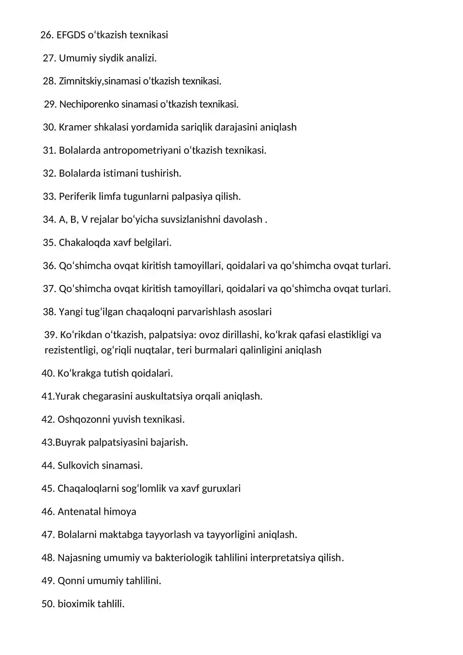 AMBULATOR POLIKLINIK PEDIATRIYA FАNIDАN YAKUNIY DАVLАT АTTЕSTАSIYASI UCHUN AMALIY KO‘NIKMALAR TO‘PLАMI 4