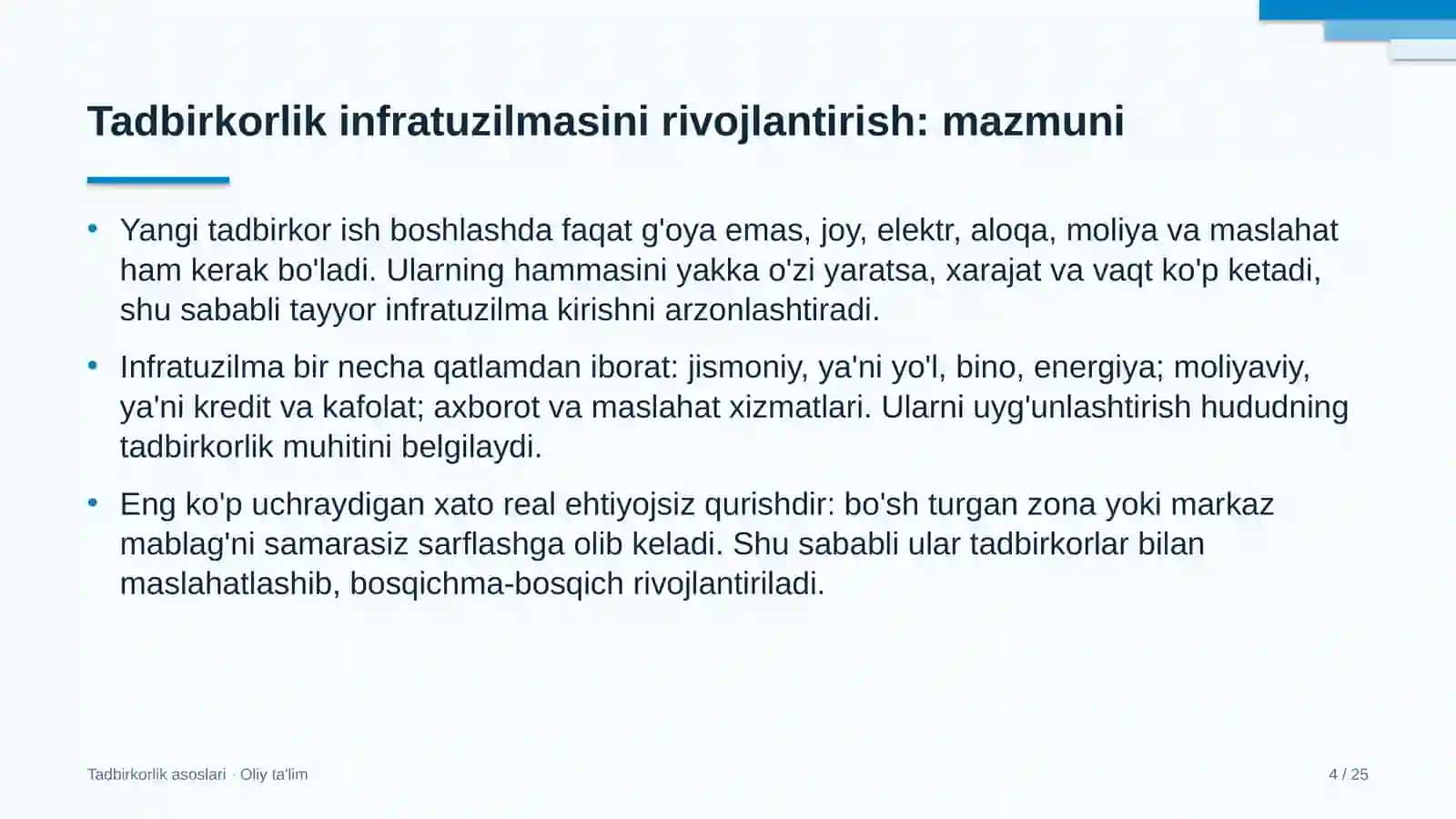 Tadbirkorlik Asoslari · Oliy Ta'lim 4