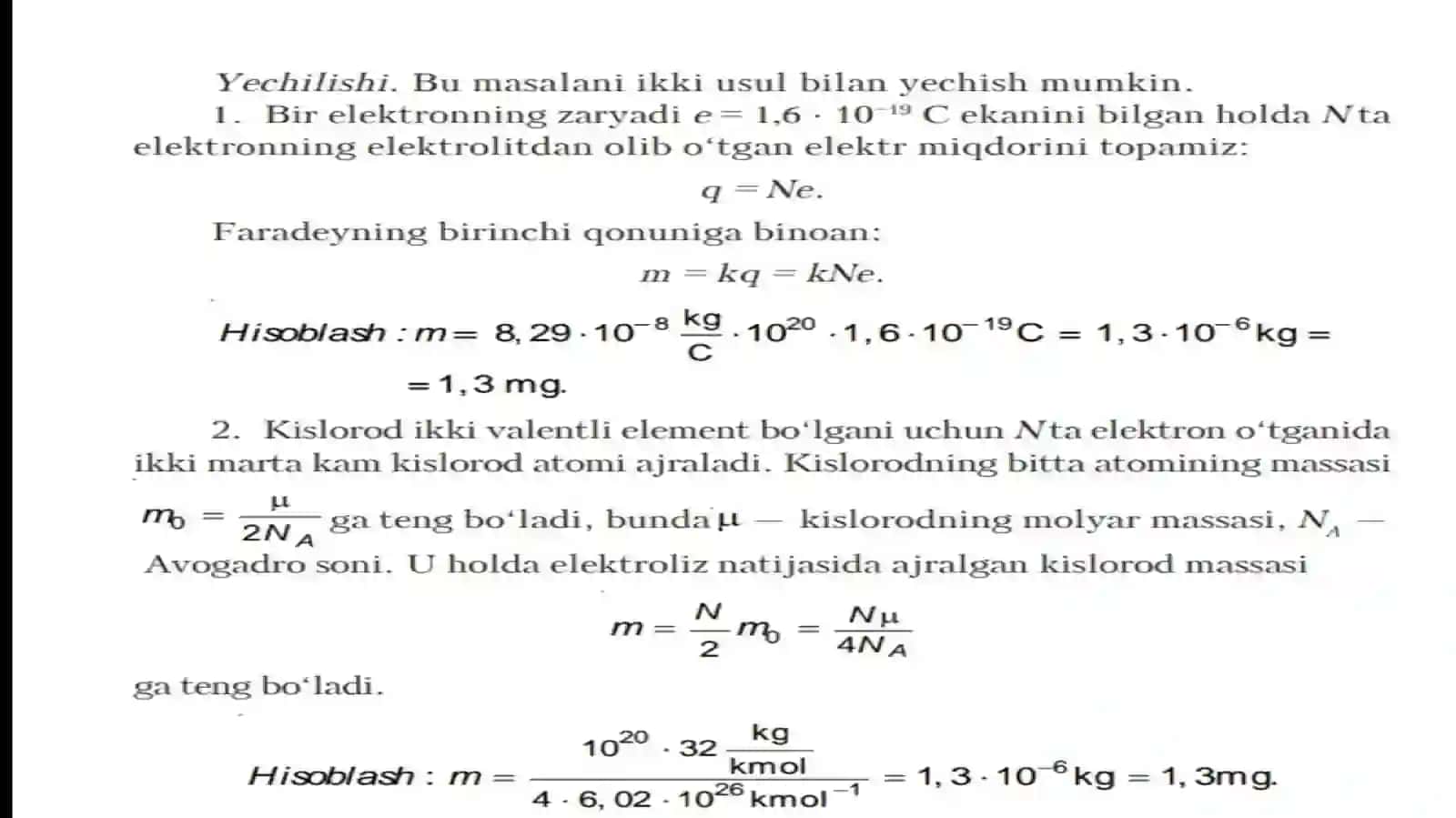 Elektroliz hodisasiga doir masalalar yechish 4