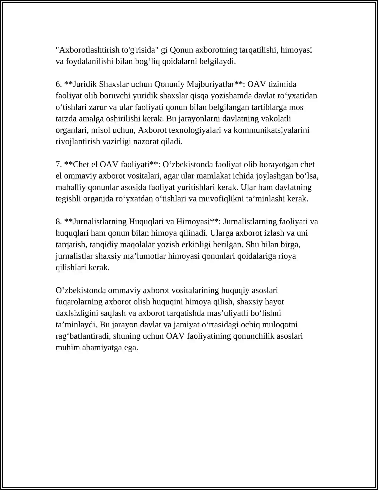 Ommaviy axborot vositalarining huquqiy asoslari 4