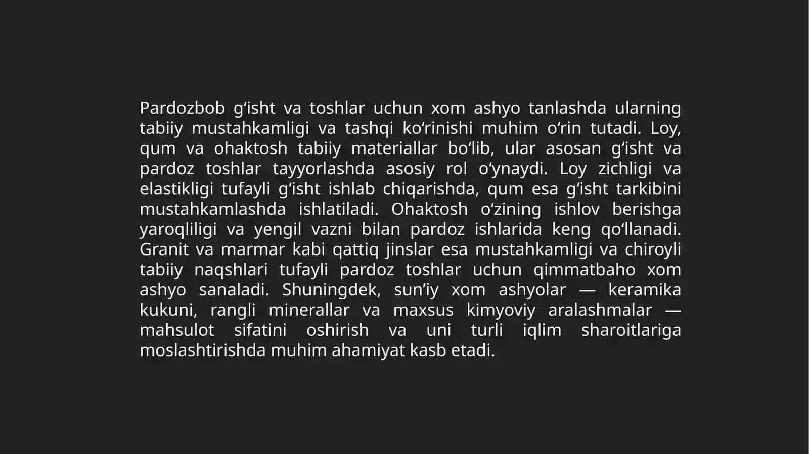 Pardozbob g’ishtvatoshlar uchun xomashyo 4